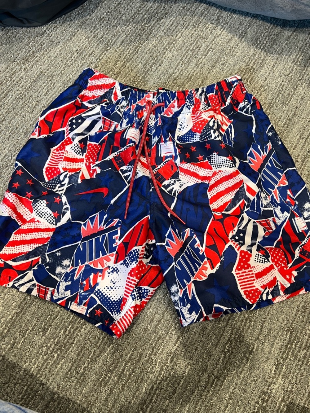 Nike Men's Red White and Blue Graphic Swim Shorts